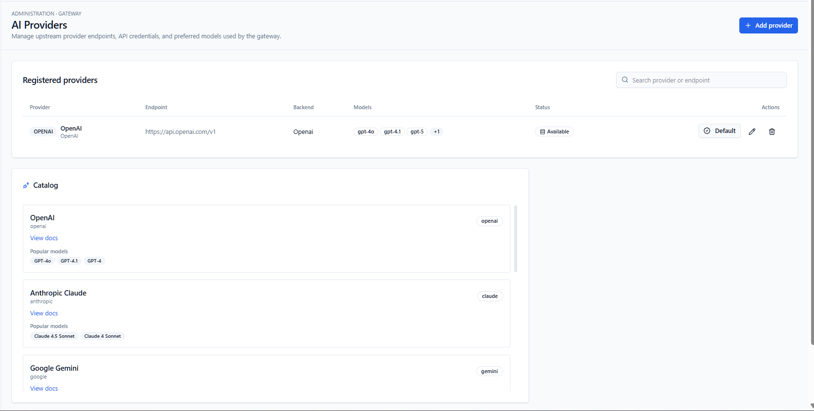 Provect AI Gateway Dashboard - Real-time monitoring of all AI requests across providers