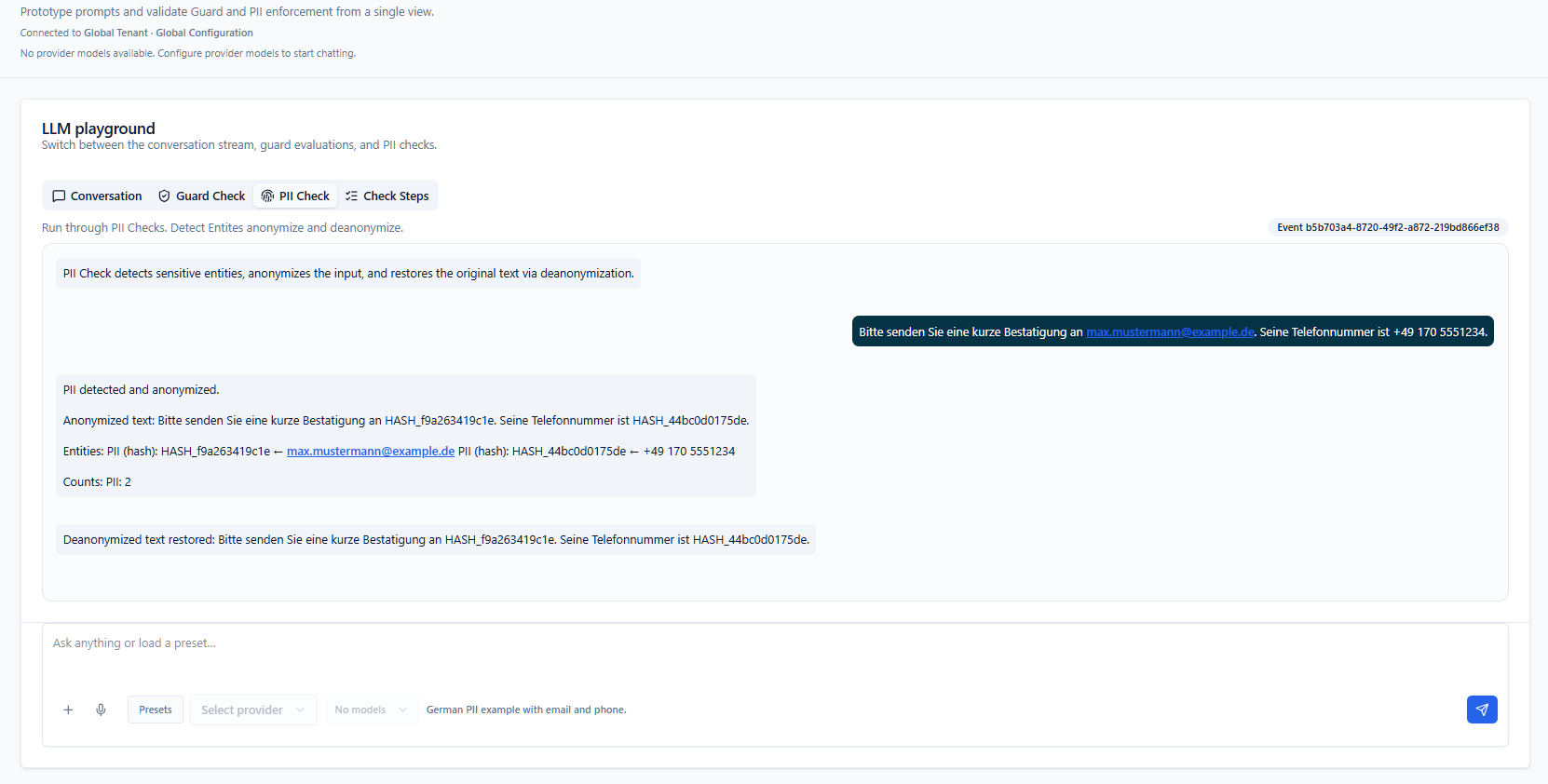 Provect Playground - Test PII detection interactively