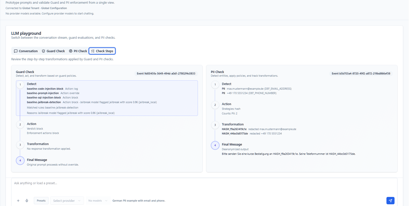 Provect Interactive Playground - Test AI governance features step by step